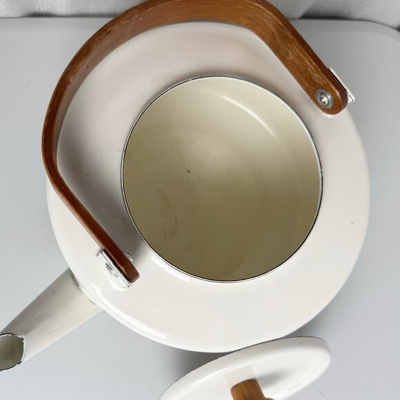 Vintage Enamel Tea Kettle Southwestern Aztec Stripe Design Wooden Handle Boho - Picture 6 of 8